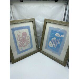 Lucy Davies Octopus Fish Framed Wall Art Set of 2 8x10 Coastal Nautical Decor